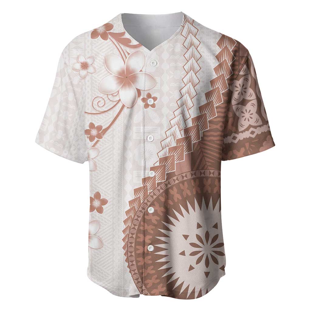 Bula Fiji Baseball Jersey Brown Plumeria Masi Tapa Pattern LT05 Brown - Polynesian Pride
