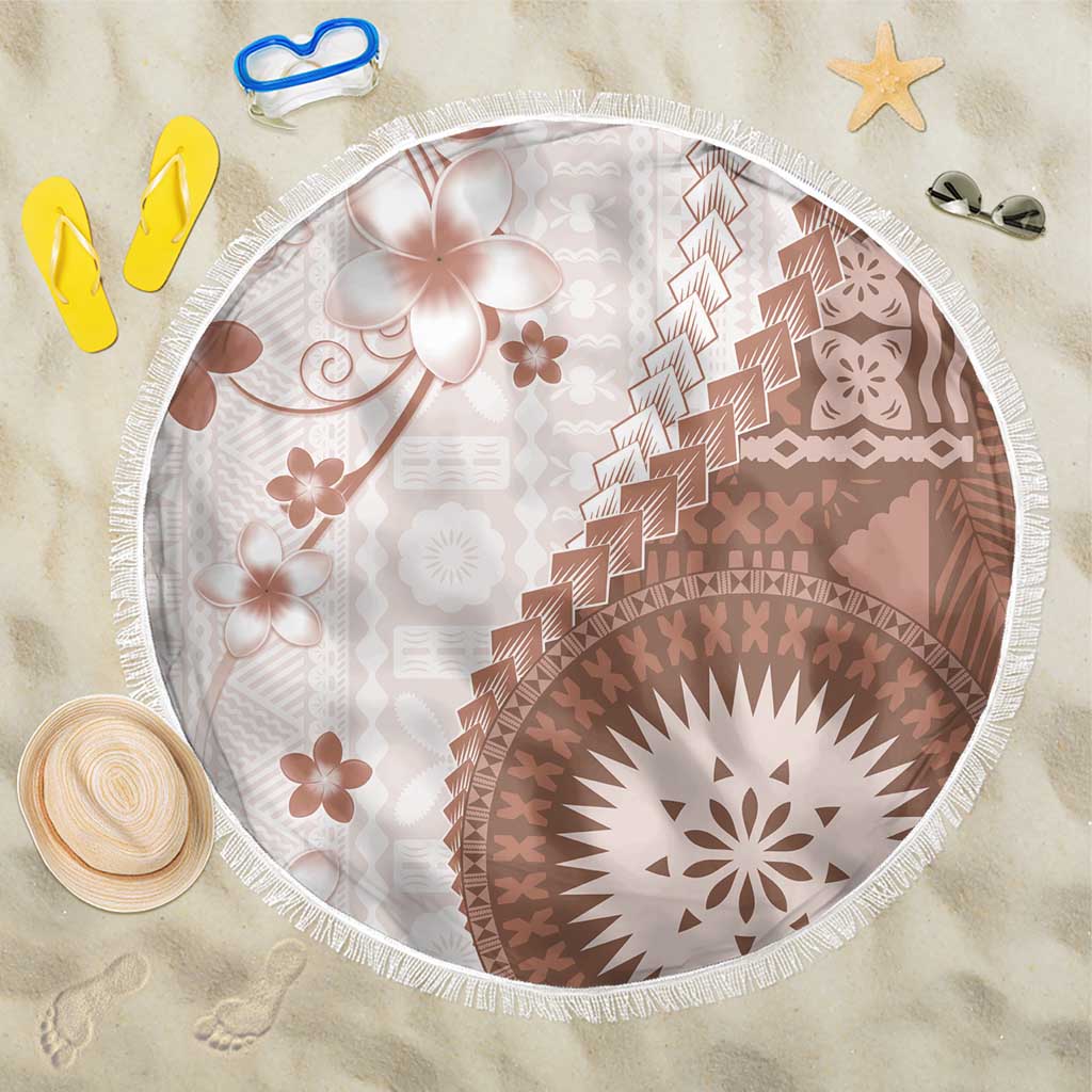 Bula Fiji Beach Blanket Brown Plumeria Masi Tapa Pattern LT05 One Size 150cm Brown - Polynesian Pride