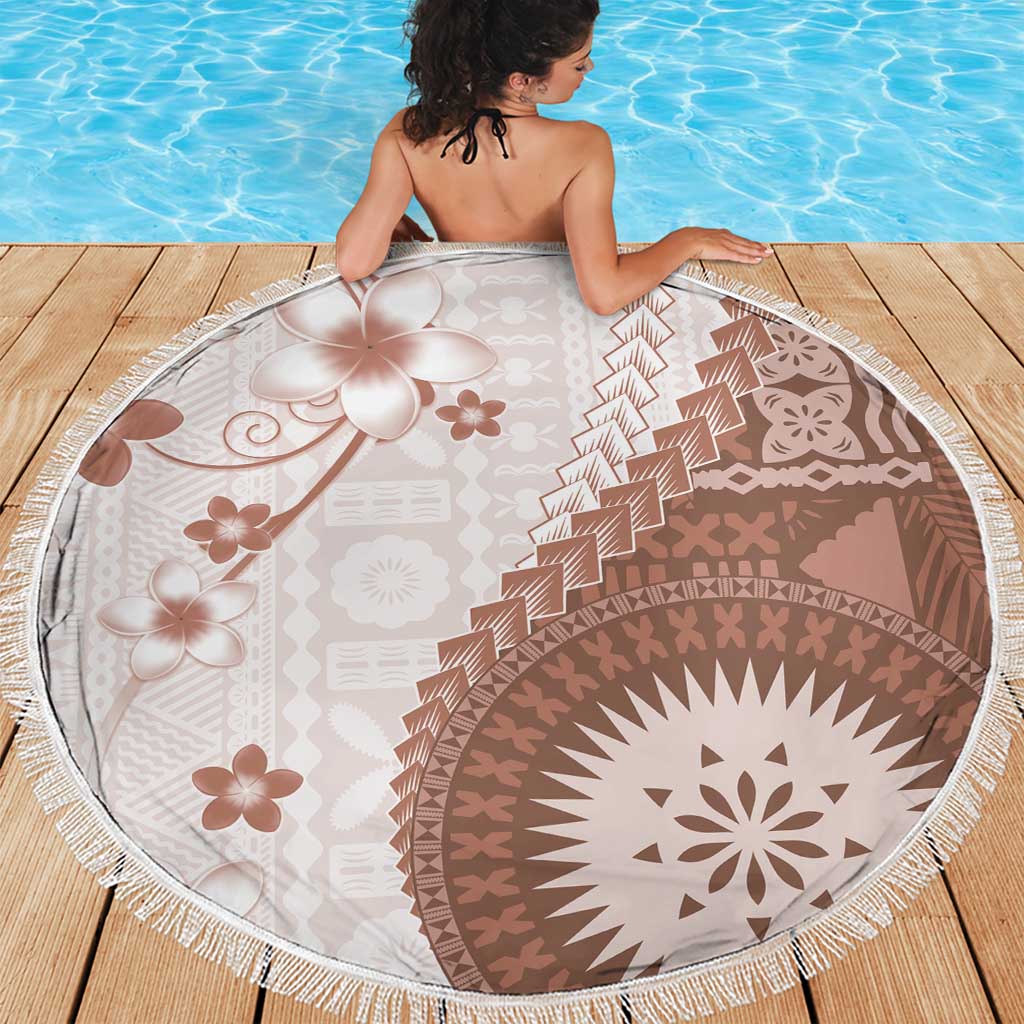 Bula Fiji Beach Blanket Brown Plumeria Masi Tapa Pattern LT05 - Polynesian Pride