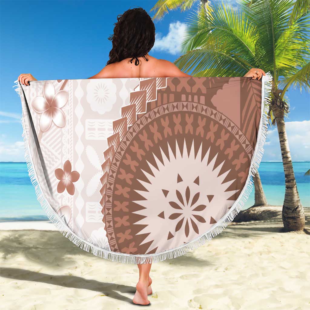 Bula Fiji Beach Blanket Brown Plumeria Masi Tapa Pattern LT05 - Polynesian Pride