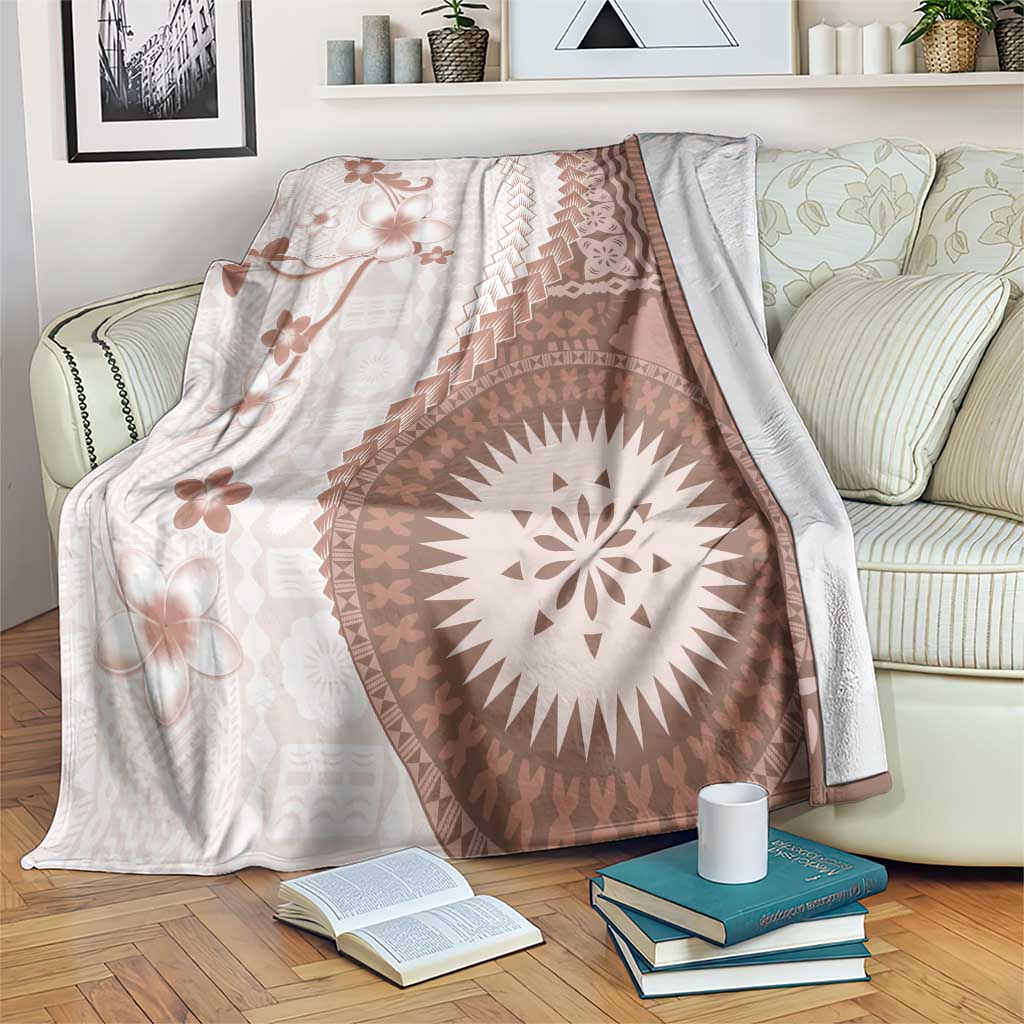 Bula Fiji Blanket Brown Plumeria Masi Tapa Pattern LT05 Brown - Polynesian Pride