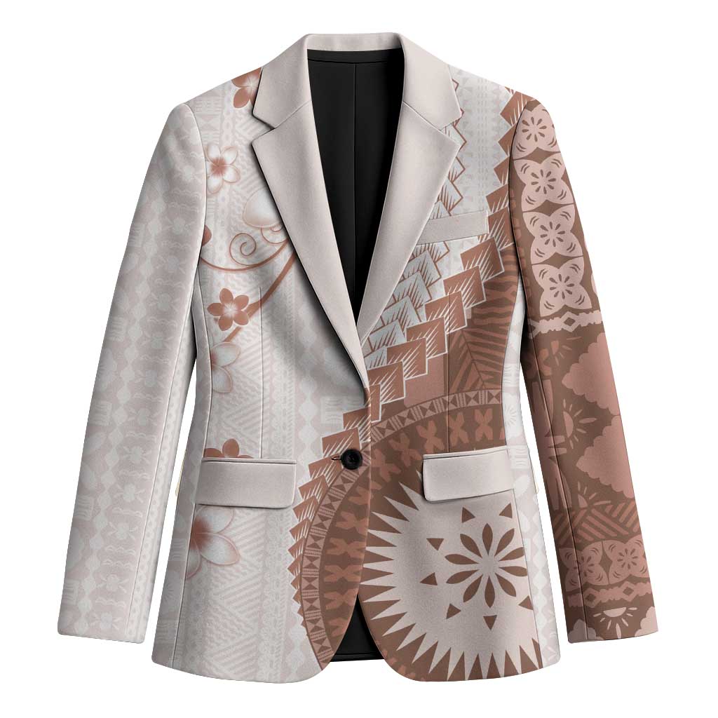 Bula Fiji Blazer Brown Plumeria Masi Tapa Pattern LT05 Unisex Brown - Polynesian Pride