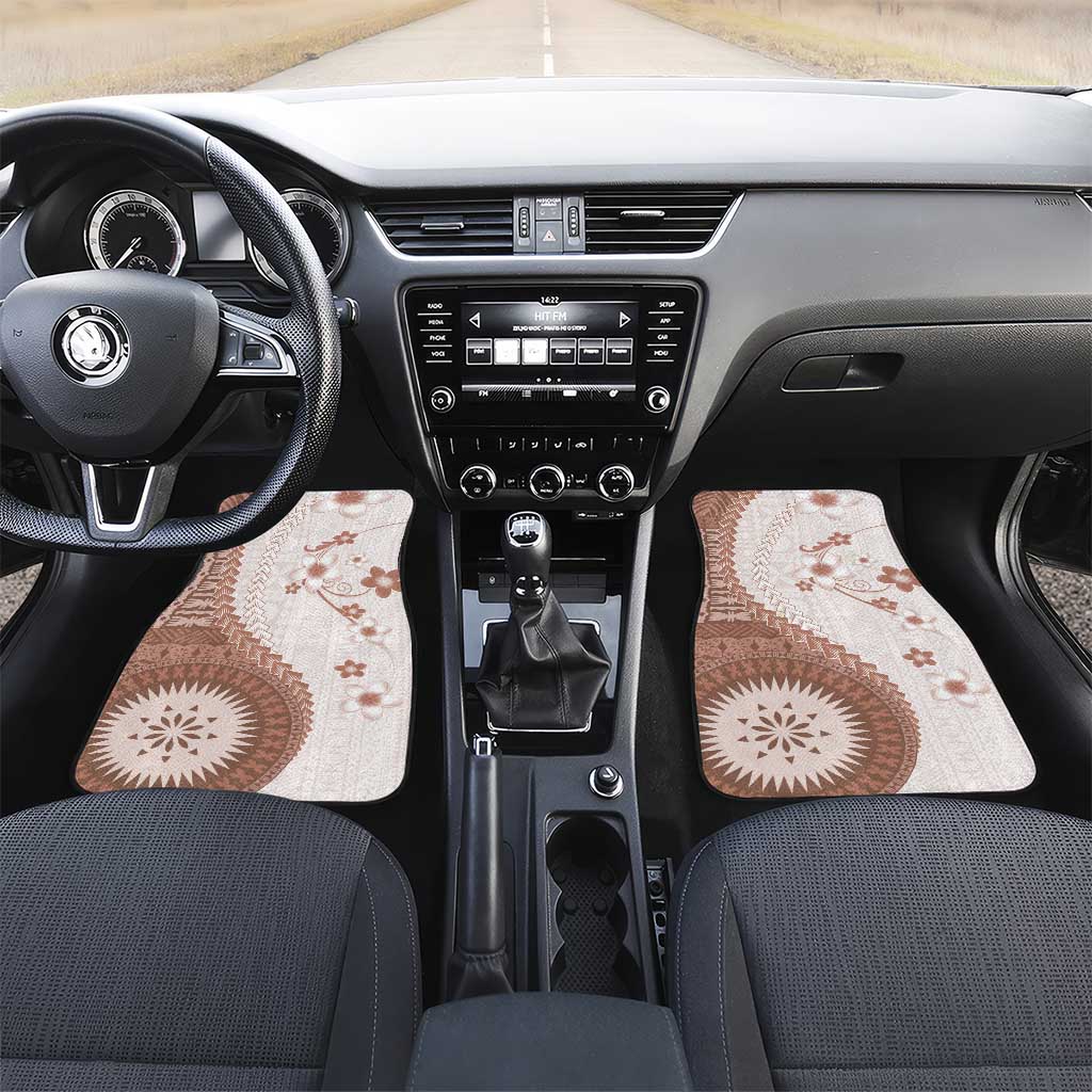 Bula Fiji Car Mats Brown Plumeria Masi Tapa Pattern LT05 Set 2pcs - Front Brown - Polynesian Pride