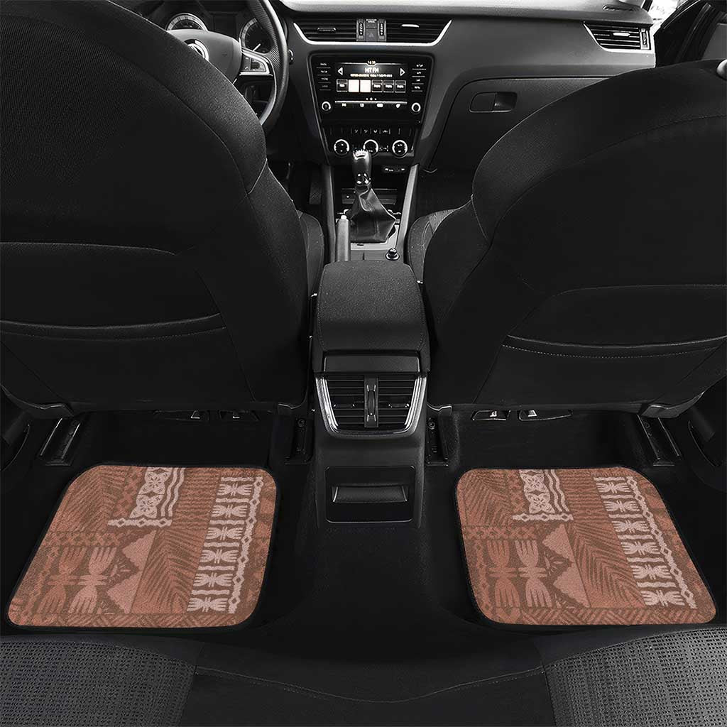 Bula Fiji Car Mats Brown Plumeria Masi Tapa Pattern LT05 Set 2pcs - Back Brown - Polynesian Pride