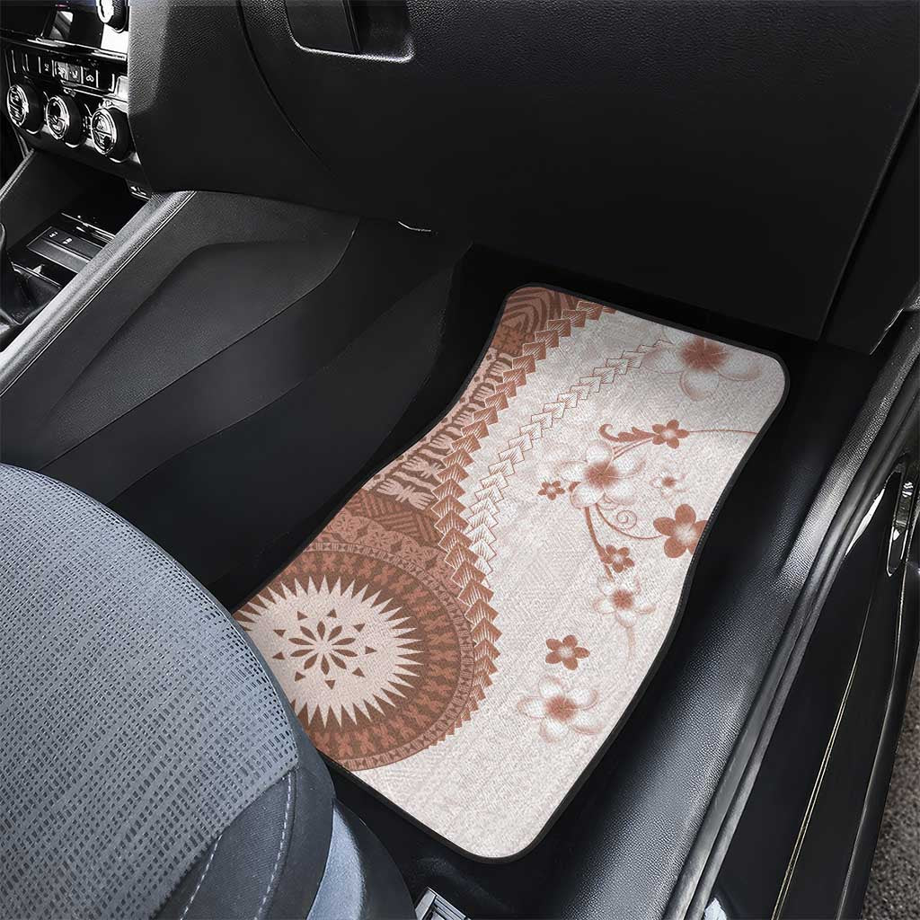 Bula Fiji Car Mats Brown Plumeria Masi Tapa Pattern LT05 - Polynesian Pride