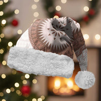 Bula Fiji Christmas Santa Hat Brown Plumeria Masi Tapa Pattern LT05 With Fur Brown - Polynesian Pride