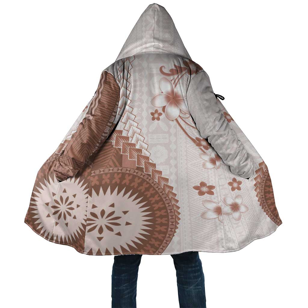 Bula Fiji Cloak Brown Plumeria Masi Tapa Pattern LT05 Unisex Brown - Polynesian Pride