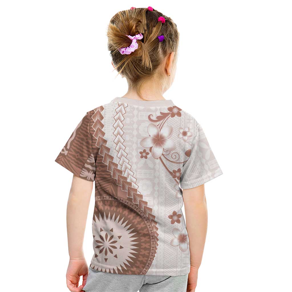 Bula Fiji Kid T Shirt Brown Plumeria Masi Tapa Pattern LT05 - Polynesian Pride