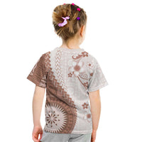 Bula Fiji Kid T Shirt Brown Plumeria Masi Tapa Pattern LT05 - Polynesian Pride