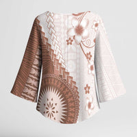 Bula Fiji Kimono Sleeve Blouse Brown Plumeria Masi Tapa Pattern LT05 - Polynesian Pride