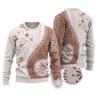 Bula Fiji Ugly Christmas Sweater Brown Plumeria Masi Tapa Pattern LT05 Brown - Polynesian Pride