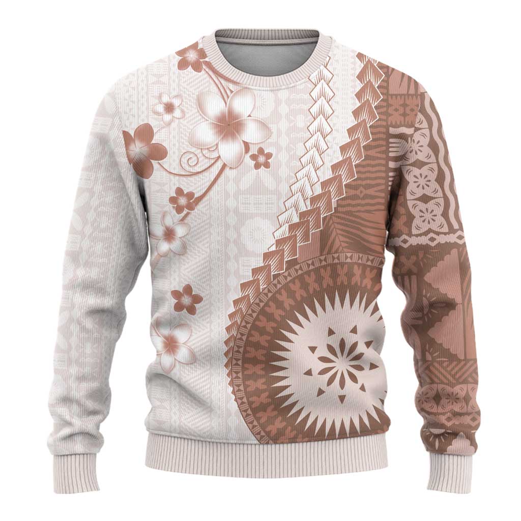 Bula Fiji Ugly Christmas Sweater Brown Plumeria Masi Tapa Pattern LT05 - Polynesian Pride
