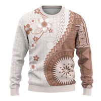 Bula Fiji Ugly Christmas Sweater Brown Plumeria Masi Tapa Pattern LT05 - Polynesian Pride