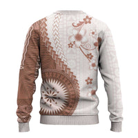 Bula Fiji Ugly Christmas Sweater Brown Plumeria Masi Tapa Pattern LT05 - Polynesian Pride