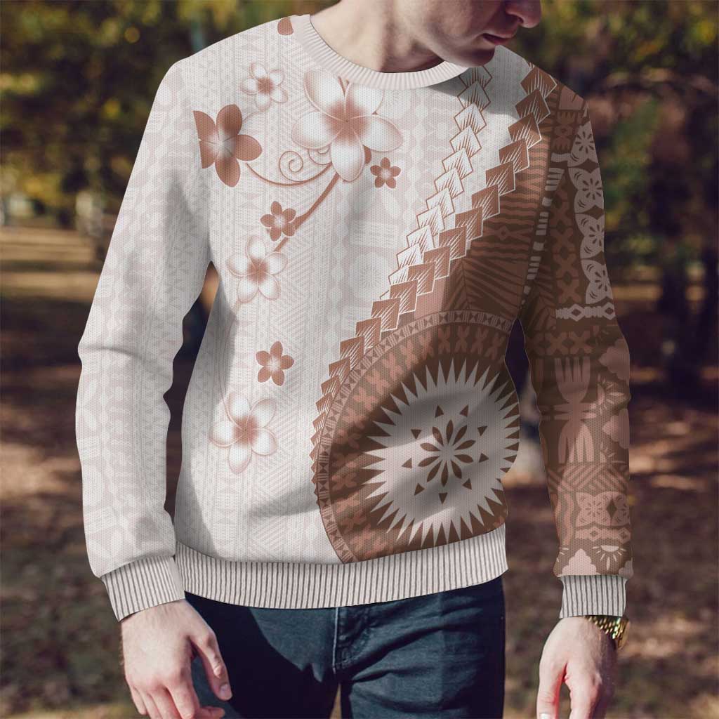 Bula Fiji Ugly Christmas Sweater Brown Plumeria Masi Tapa Pattern LT05 - Polynesian Pride