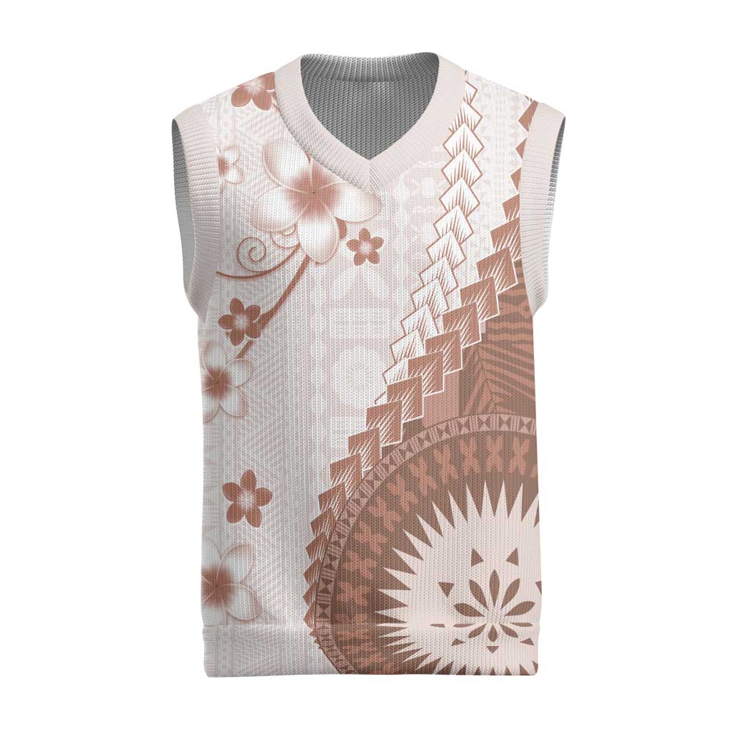 Bula Fiji Christmas Knitted V-Neck Vest Brown Plumeria Masi Tapa Pattern LT05 Brown - Polynesian Pride