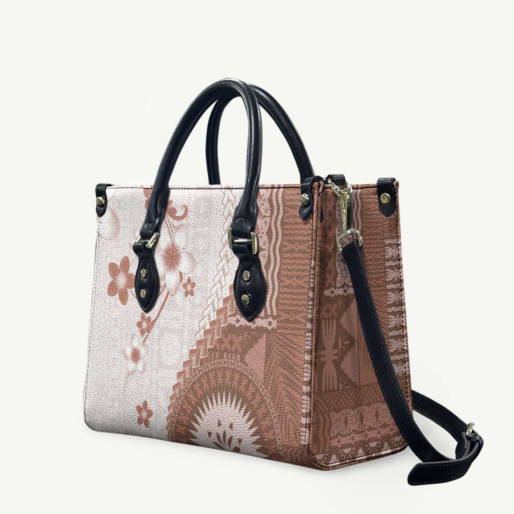 Bula Fiji Leather Bag Brown Plumeria Masi Tapa Pattern LT05 Brown - Polynesian Pride