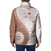 Bula Fiji Padded Jacket Brown Plumeria Masi Tapa Pattern LT05 - Polynesian Pride