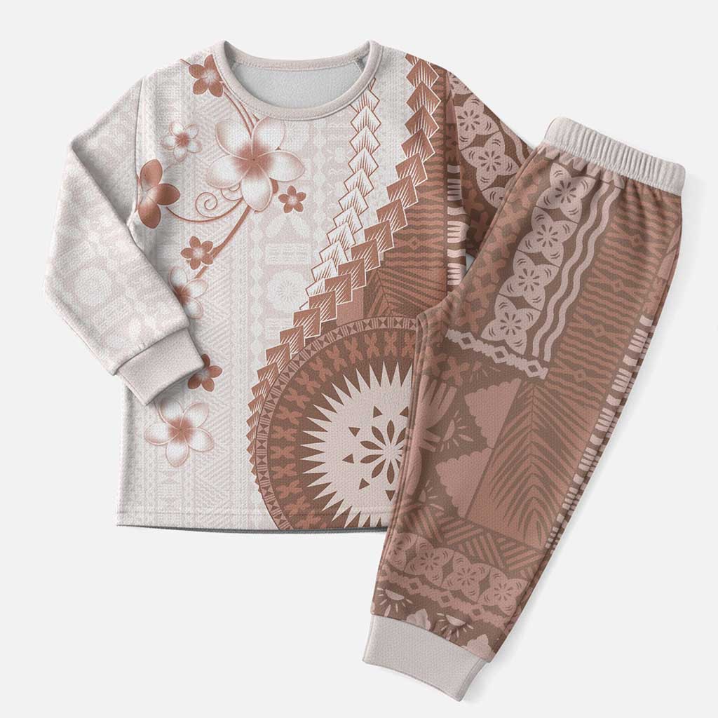 Bula Fiji Christmas Pajama Set Brown Plumeria Masi Tapa Pattern LT05 Men Brown - Polynesian Pride