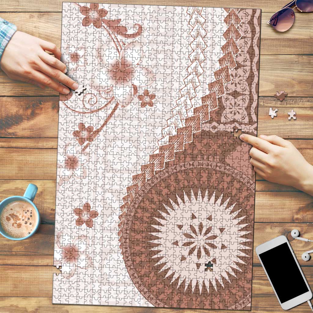 Bula Fiji Puzzle Brown Plumeria Masi Tapa Pattern LT05 Brown - Polynesian Pride
