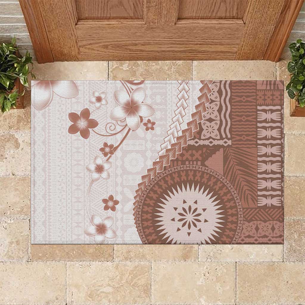 Bula Fiji Rubber Doormat Brown Plumeria Masi Tapa Pattern LT05 Brown - Polynesian Pride