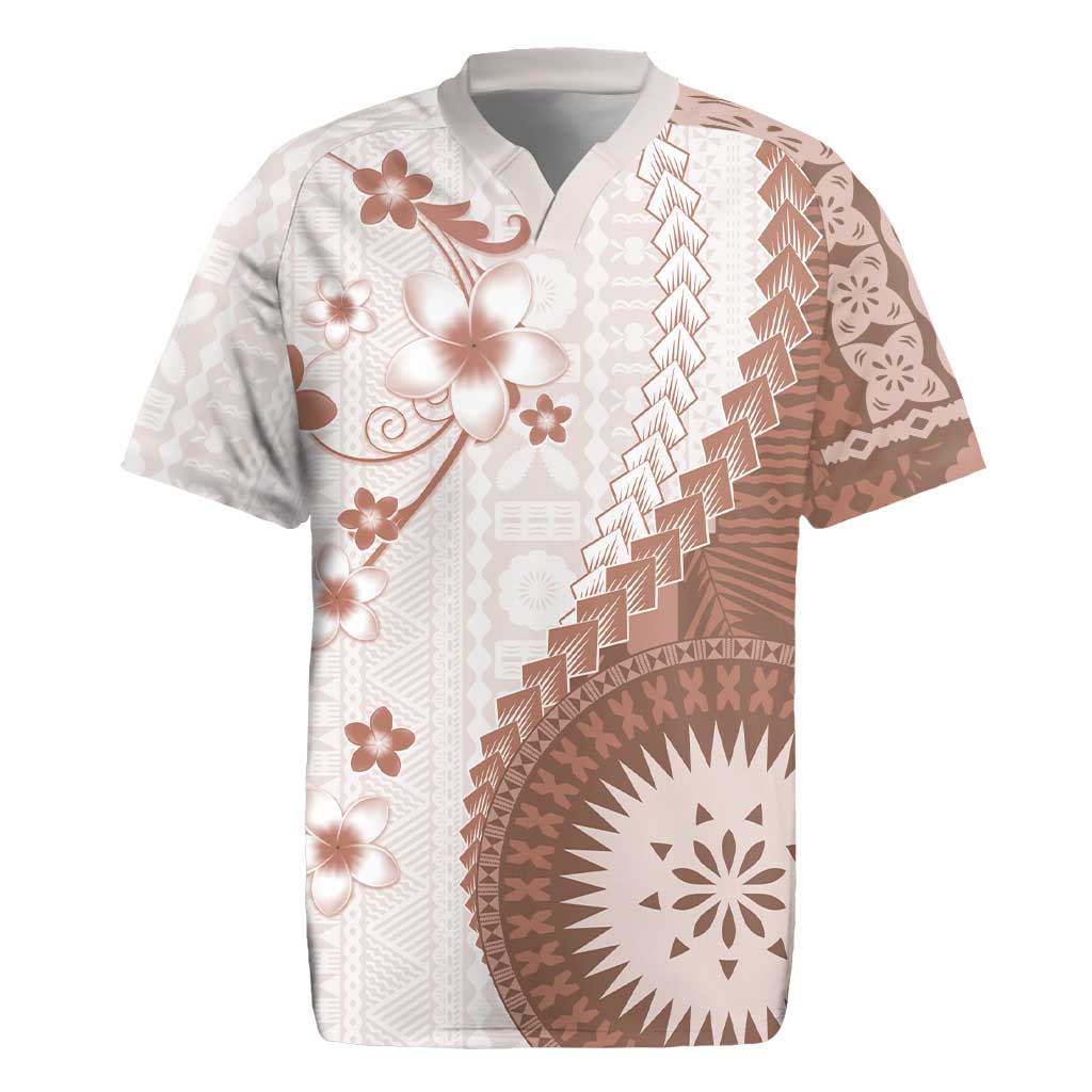 Bula Fiji Rugby Jersey Brown Plumeria Masi Tapa Pattern LT05 Brown - Polynesian Pride