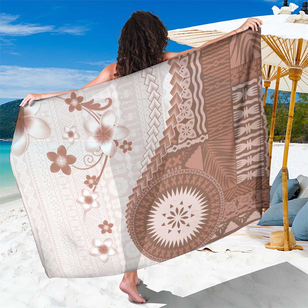 Bula Fiji Sarong Brown Plumeria Masi Tapa Pattern LT05 One Size 44 x 66 inches Brown - Polynesian Pride