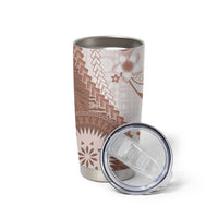 Bula Fiji Tumbler Cup Brown Plumeria Masi Tapa Pattern LT05 - Polynesian Pride