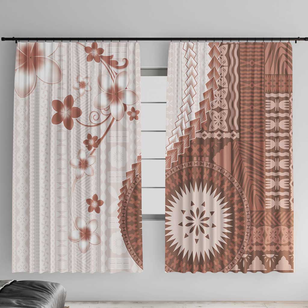 Bula Fiji Window Curtain Brown Plumeria Masi Tapa Pattern LT05 With Hooks Brown - Polynesian Pride