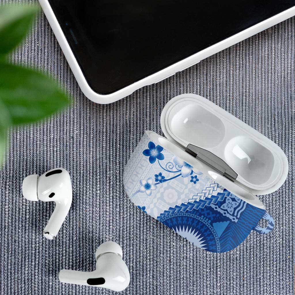 Bula Fiji AirPods Case Blue Plumeria Masi Tapa Pattern LT05 - Polynesian Pride
