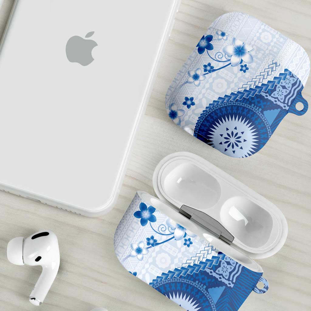 Bula Fiji AirPods Case Blue Plumeria Masi Tapa Pattern LT05 - Polynesian Pride