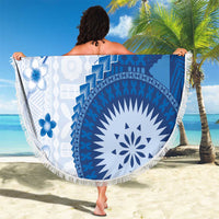 Bula Fiji Beach Blanket Blue Plumeria Masi Tapa Pattern LT05 - Polynesian Pride