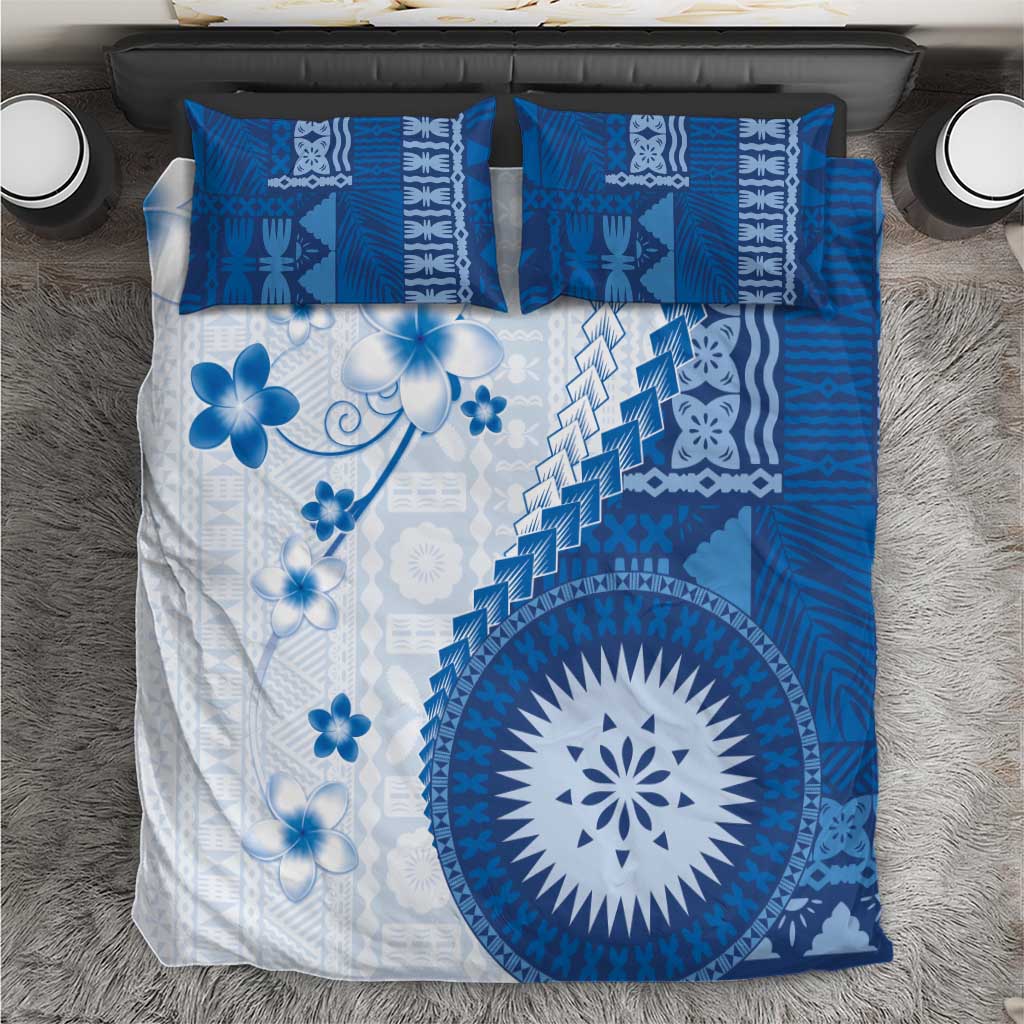 Bula Fiji Bedding Set Blue Plumeria Masi Tapa Pattern LT05 Blue - Polynesian Pride