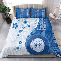 Bula Fiji Bedding Set Blue Plumeria Masi Tapa Pattern LT05 - Polynesian Pride