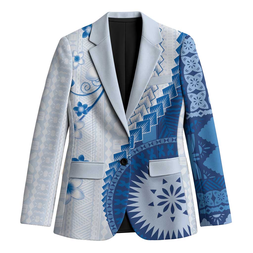 Bula Fiji Blazer Blue Plumeria Masi Tapa Pattern LT05 Unisex Blue - Polynesian Pride