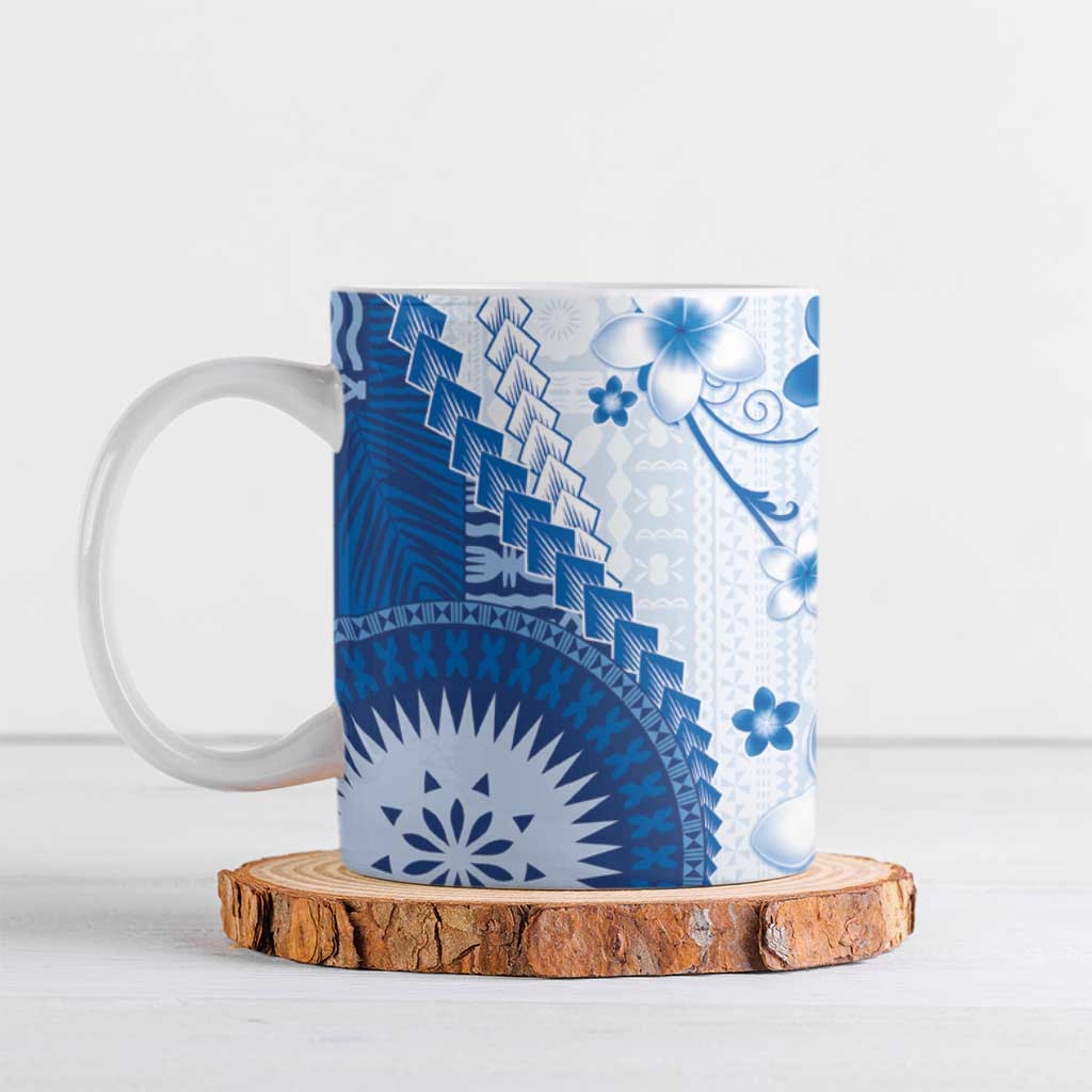 Bula Fiji Ceramic Mug Blue Plumeria Masi Tapa Pattern LT05 Blue - Polynesian Pride