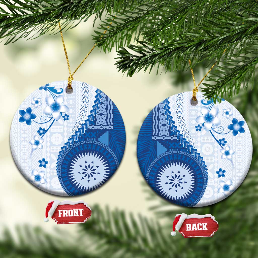 Bula Fiji Ceramic Ornament Blue Plumeria Masi Tapa Pattern LT05 Circle Blue - Polynesian Pride