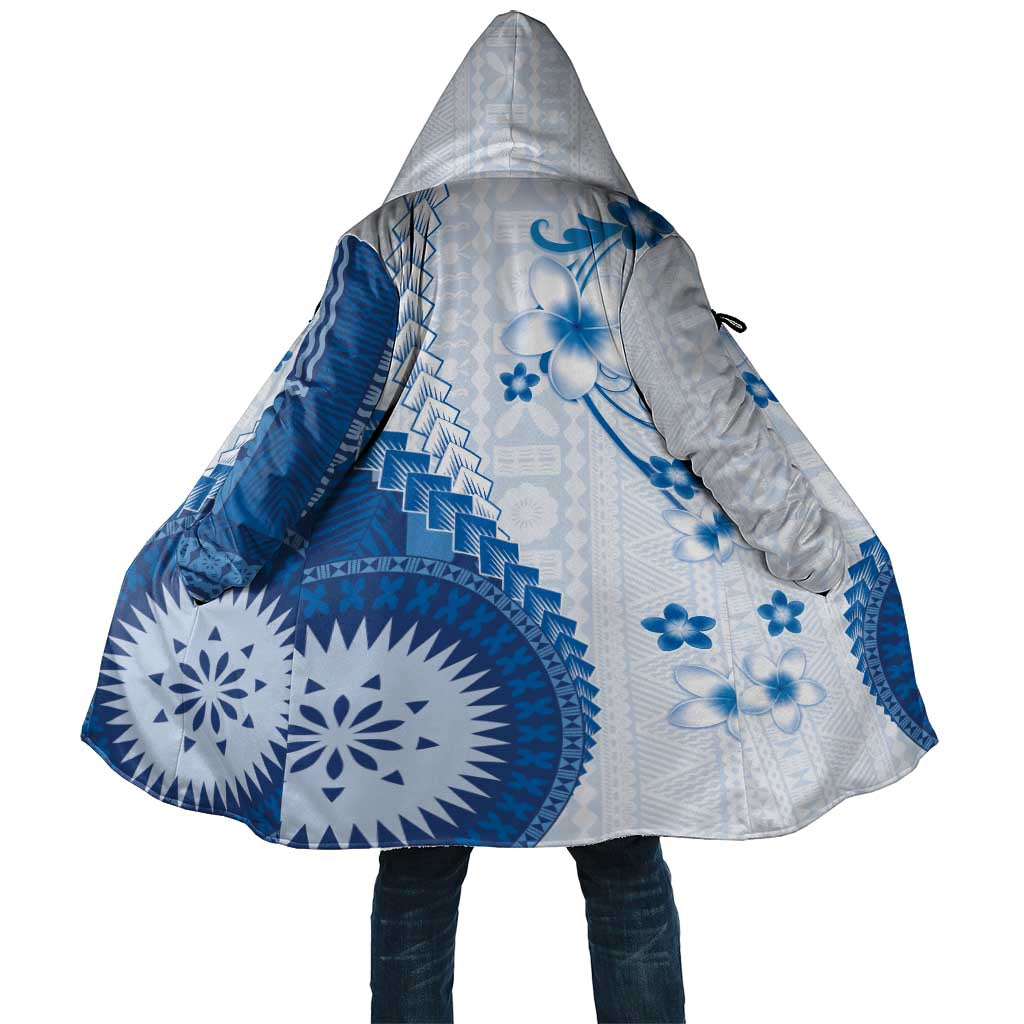 Bula Fiji Cloak Blue Plumeria Masi Tapa Pattern LT05 Unisex Blue - Polynesian Pride