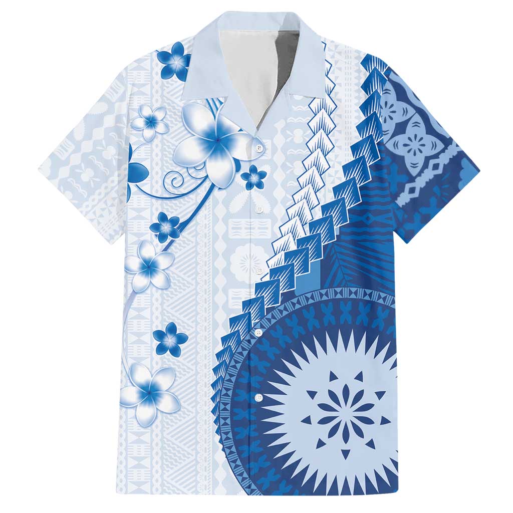 Bula Fiji Hawaiian Shirt - Blue Plumeria Masi Tapa Pattern LT05 Blue - Polynesian Pride