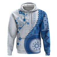 Bula Fiji Hoodie Blue Plumeria Masi Tapa Pattern LT05 Pullover Hoodie Blue - Polynesian Pride