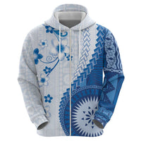 Bula Fiji Hoodie Blue Plumeria Masi Tapa Pattern LT05 - Polynesian Pride