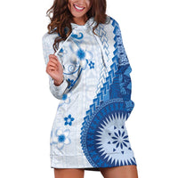 Bula Fiji Hoodie Dress Blue Plumeria Masi Tapa Pattern LT05 Blue - Polynesian Pride