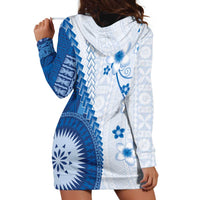Bula Fiji Hoodie Dress Blue Plumeria Masi Tapa Pattern LT05 - Polynesian Pride