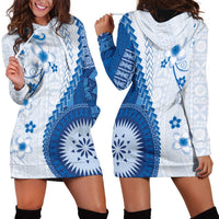 Bula Fiji Hoodie Dress Blue Plumeria Masi Tapa Pattern LT05 - Polynesian Pride