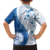 Bula Fiji Kid Hawaiian Shirt Blue Plumeria Masi Tapa Pattern LT05 - Polynesian Pride