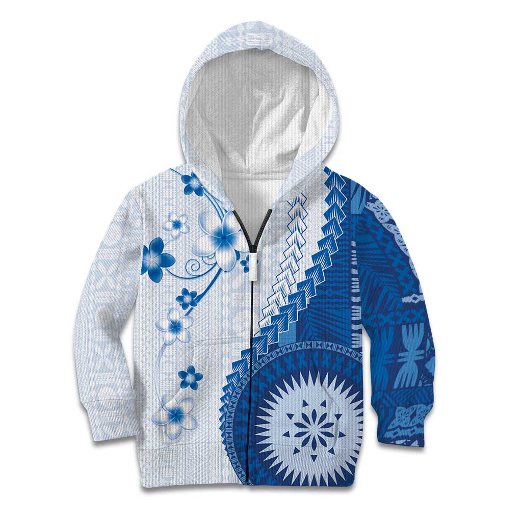 Bula Fiji Kid Hoodie Blue Plumeria Masi Tapa Pattern LT05 Zip Hoodie Blue - Polynesian Pride