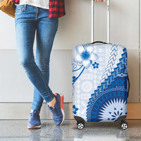 Bula Fiji Luggage Cover Blue Plumeria Masi Tapa Pattern LT05 - Polynesian Pride