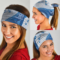 Bula Fiji Neck Gaiter Blue Plumeria Masi Tapa Pattern LT05 - Polynesian Pride
