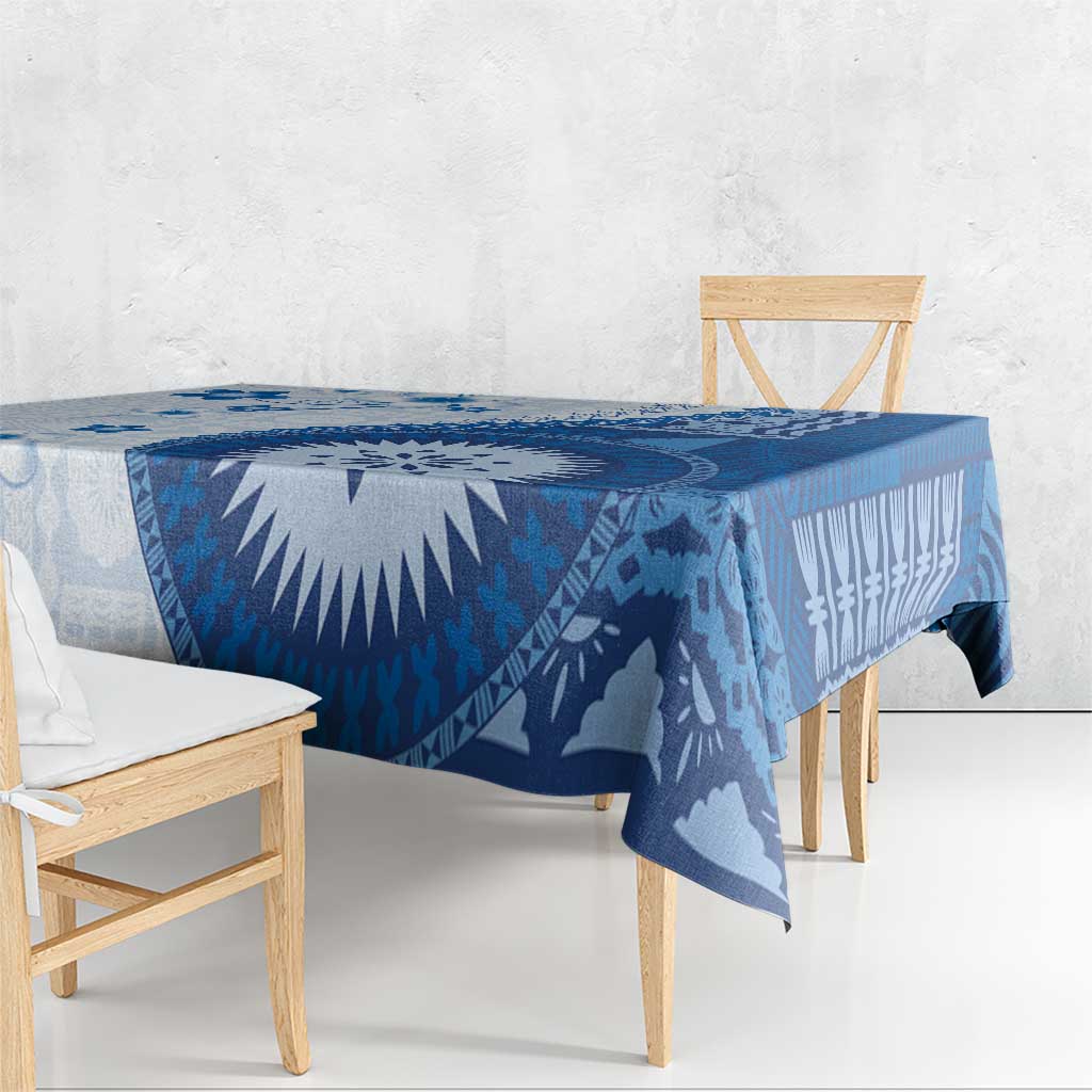 Bula Fiji Tablecloth Blue Plumeria Masi Tapa Pattern LT05 - Polynesian Pride