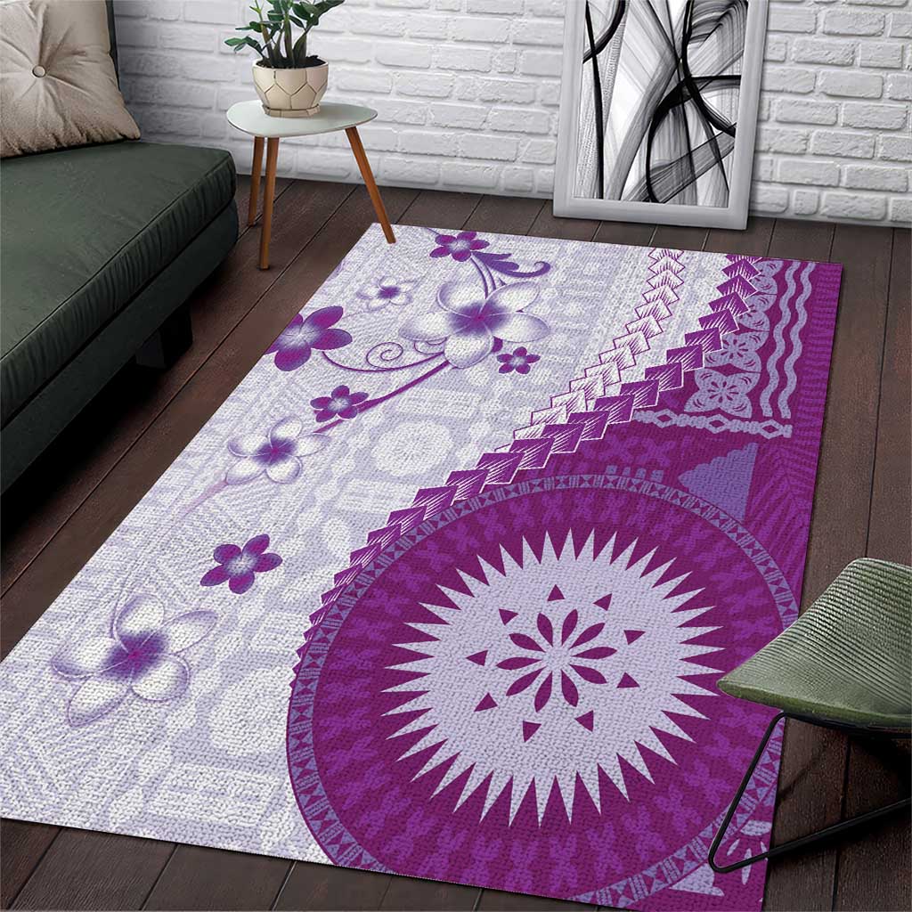 Bula Fiji Area Rug Violet Plumeria Masi Tapa Pattern LT05 Violet - Polynesian Pride